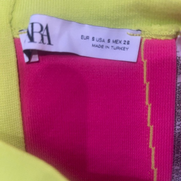 Zara 2 Pc Set Stretch Skirt & Top In Acid Green/ Yellow Color Women Sz S/ M - Picture 9 of 11